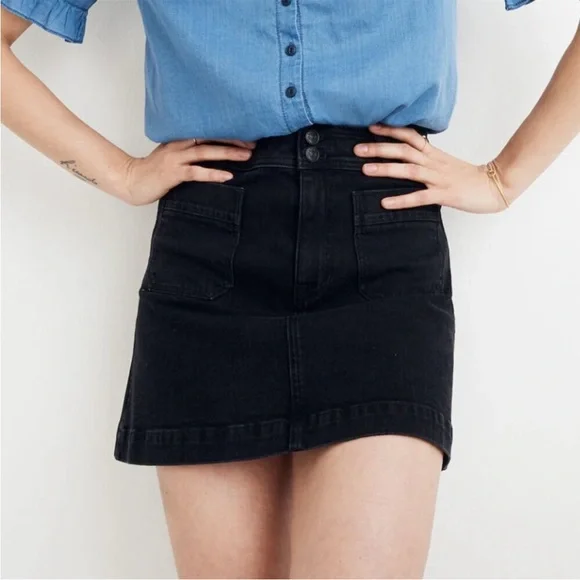 Madewell Stretch Denim A-line Mini Skirt in Black Frost - Picture 1 of 7